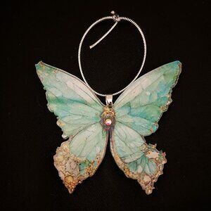 Christmas Tree Ornament, Green & Swarovski Crystal Victorian Butterfly NWT